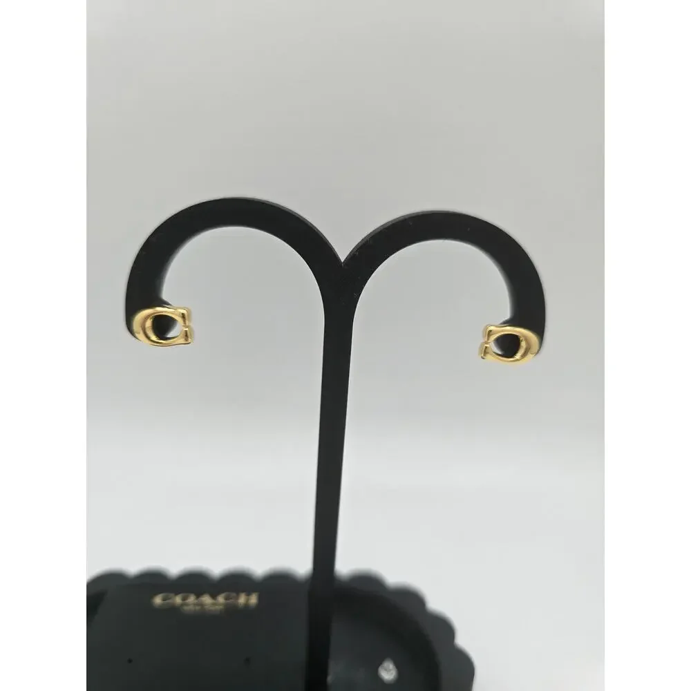 Coach Gold-Tone Iconic Bubble C Logo Stud Earrings - NWOT - Picture 3 of 3